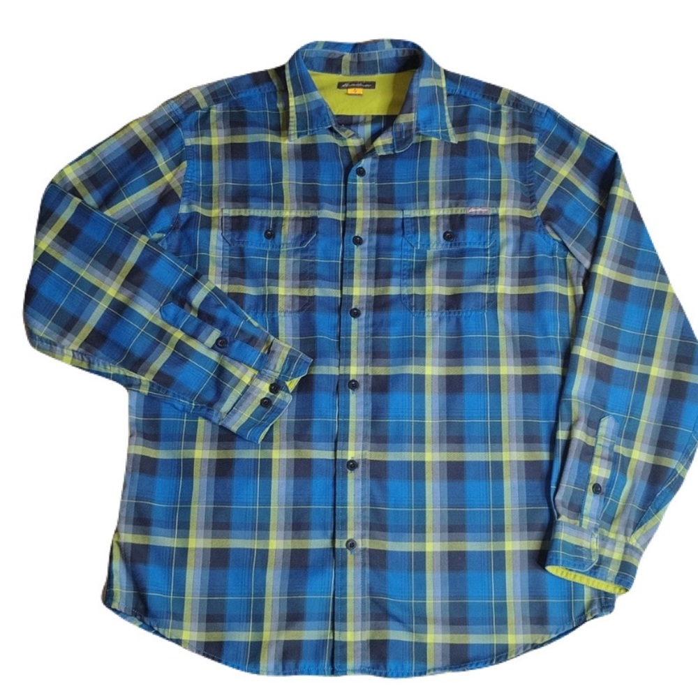 Eddie Bauer Blue and Green Casual Button Down Shirt